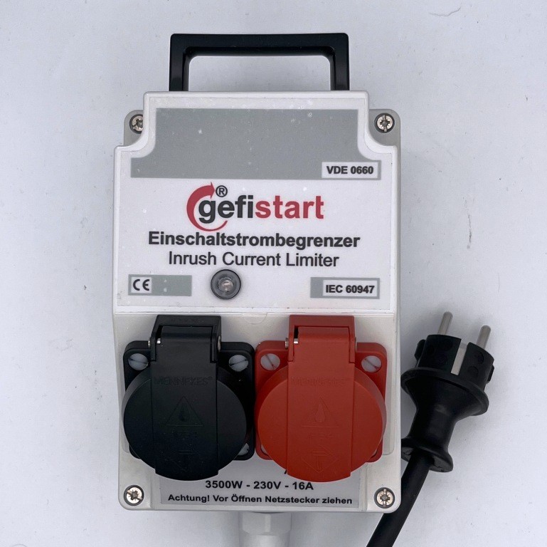 Gefistart Einschaltstrombegrenzer für 230V Baustrom reduziert Anlaufstrom bei Schleifmaschinen Fräsen Holzspaltern Einsatz Baustelle Düsseldorf